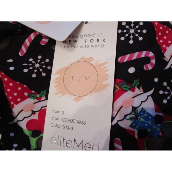 Elite Med Gnome Candy Cane Snowflake Holiday Christmas Scrub Top Size Small S - Picture 4 of 4